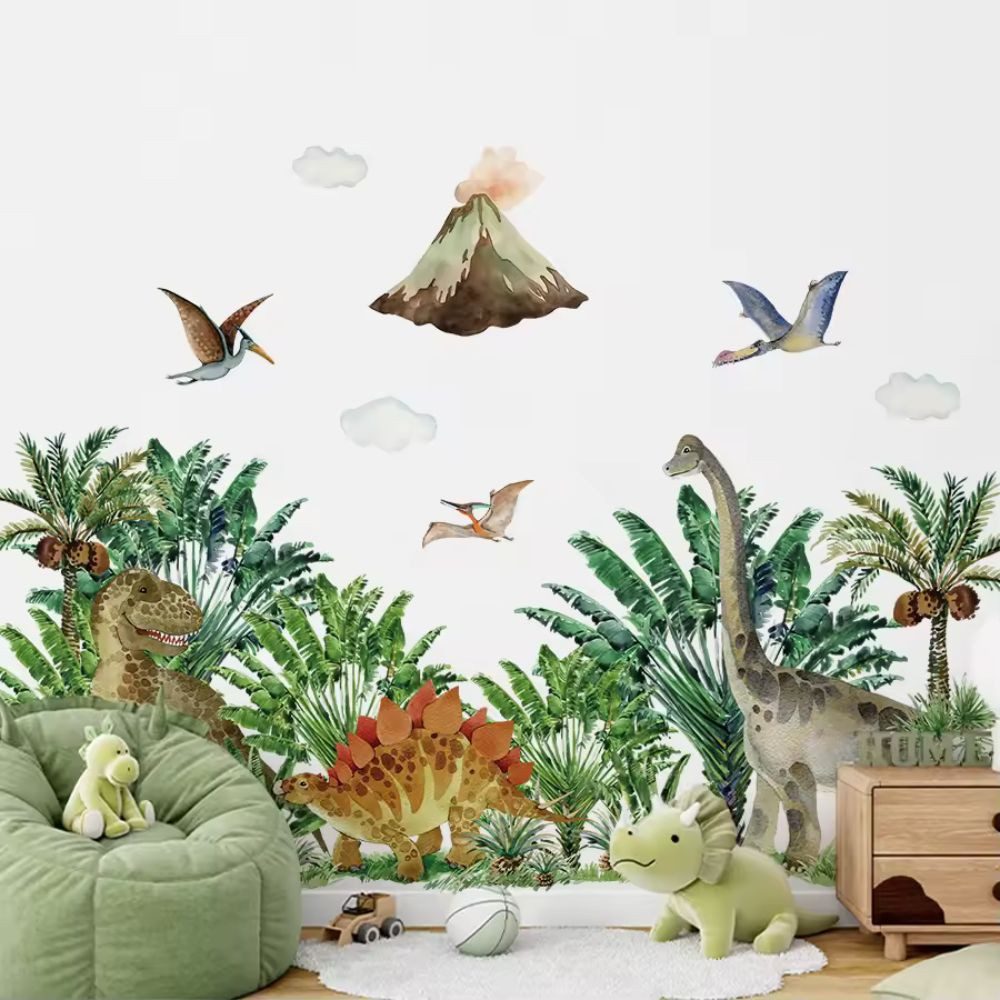 Montegoni Wandtattoo Dinosaurier Wandsticker Kinderzimmer Dino Wandtattoo ablösbar (Mehrteiliges Wandtattoo Set, 2er Set Dinosaurier Wandsticker), Selbstklebend, Wasserfest, Ablösbar, Großformat, Umweltfreundlich