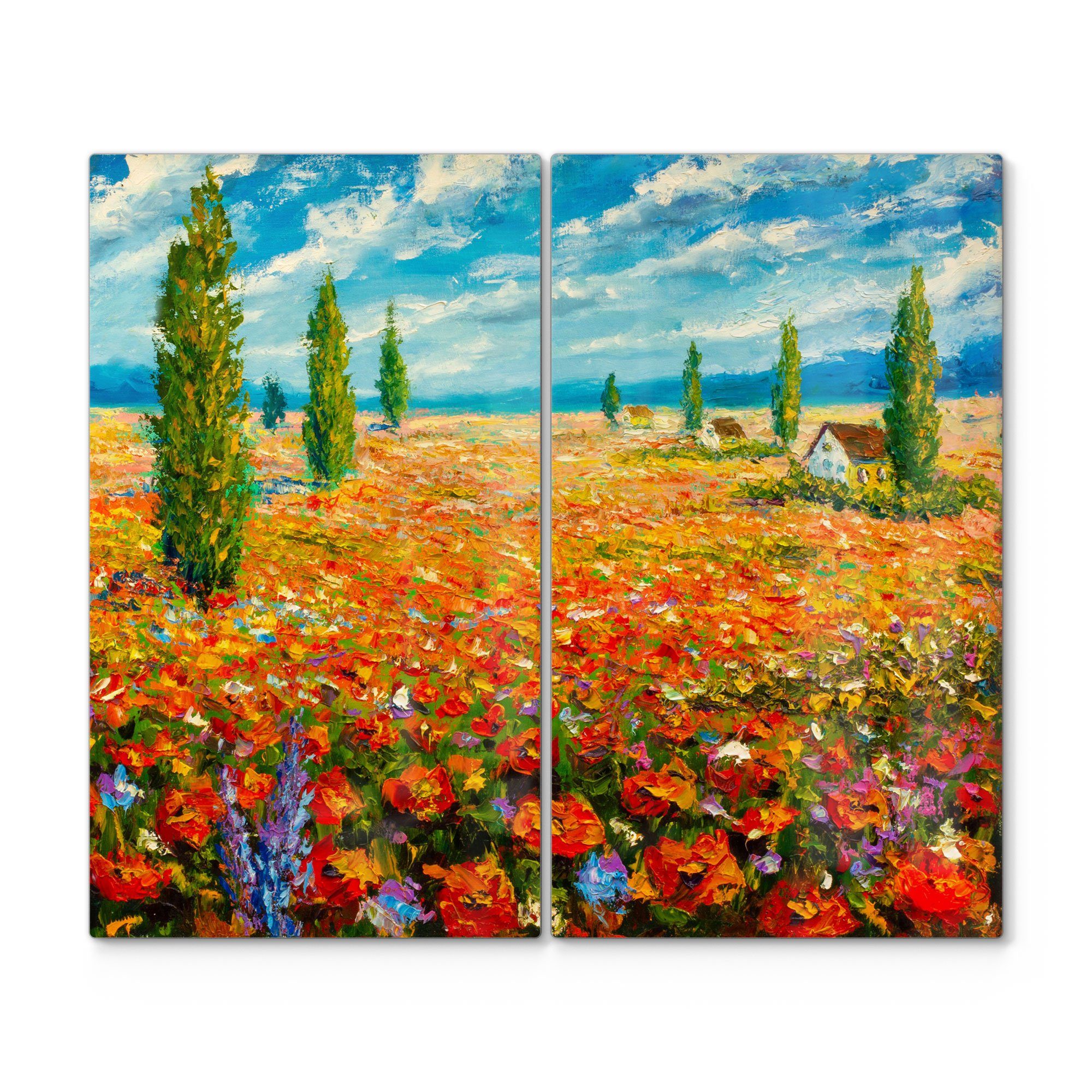 DEQORI Herdblende-/Abdeckplatte 'Blumenmeer im Monet-Stil', Glas, (2 tlg), Glas Herdabdeckplatte Ceranfeld Herd