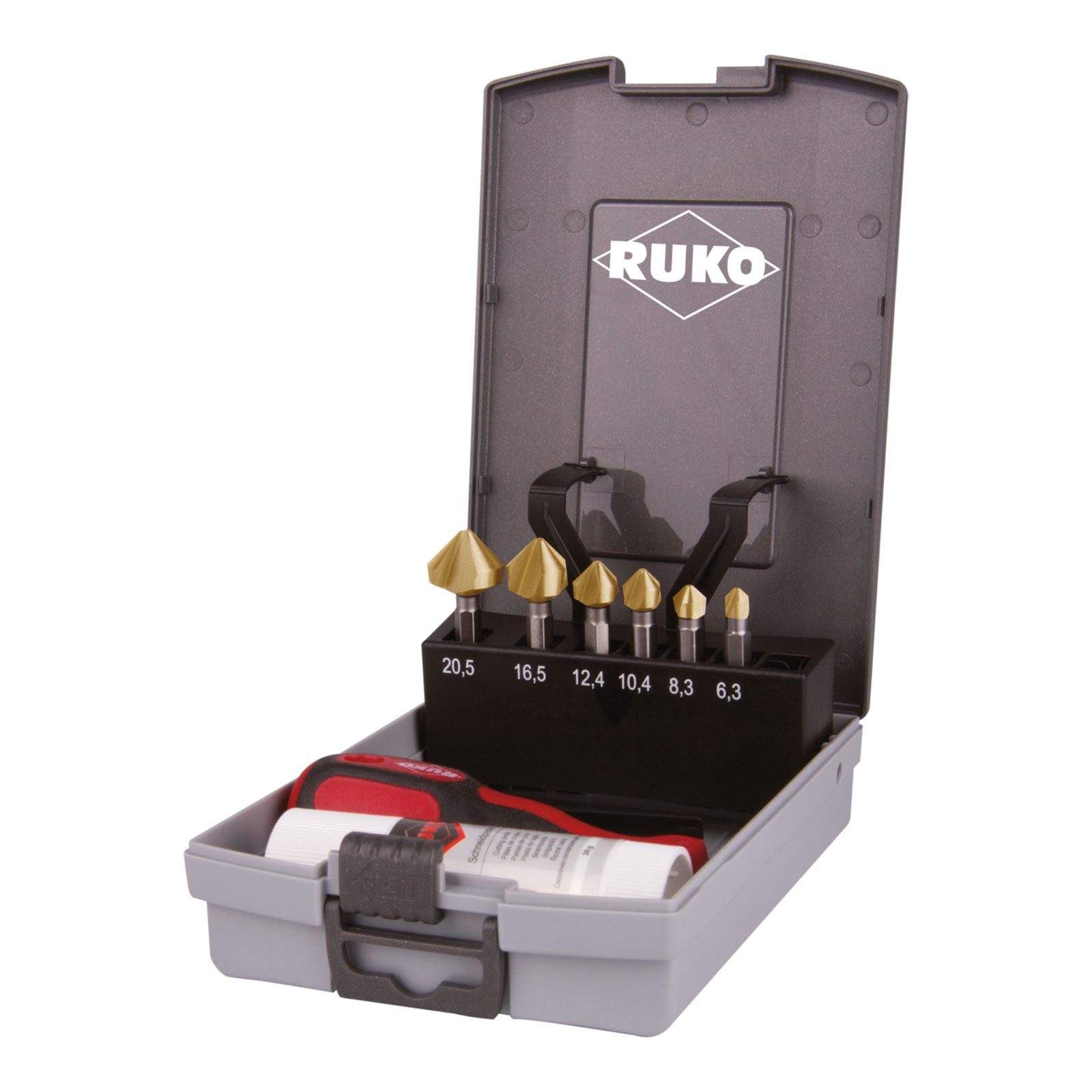 Ruko Bohrer- und Bitset RUKO Kegel- und Entgratsenker-Bit-Satz 90° "Lang" HSS-TiN in Kunststof
