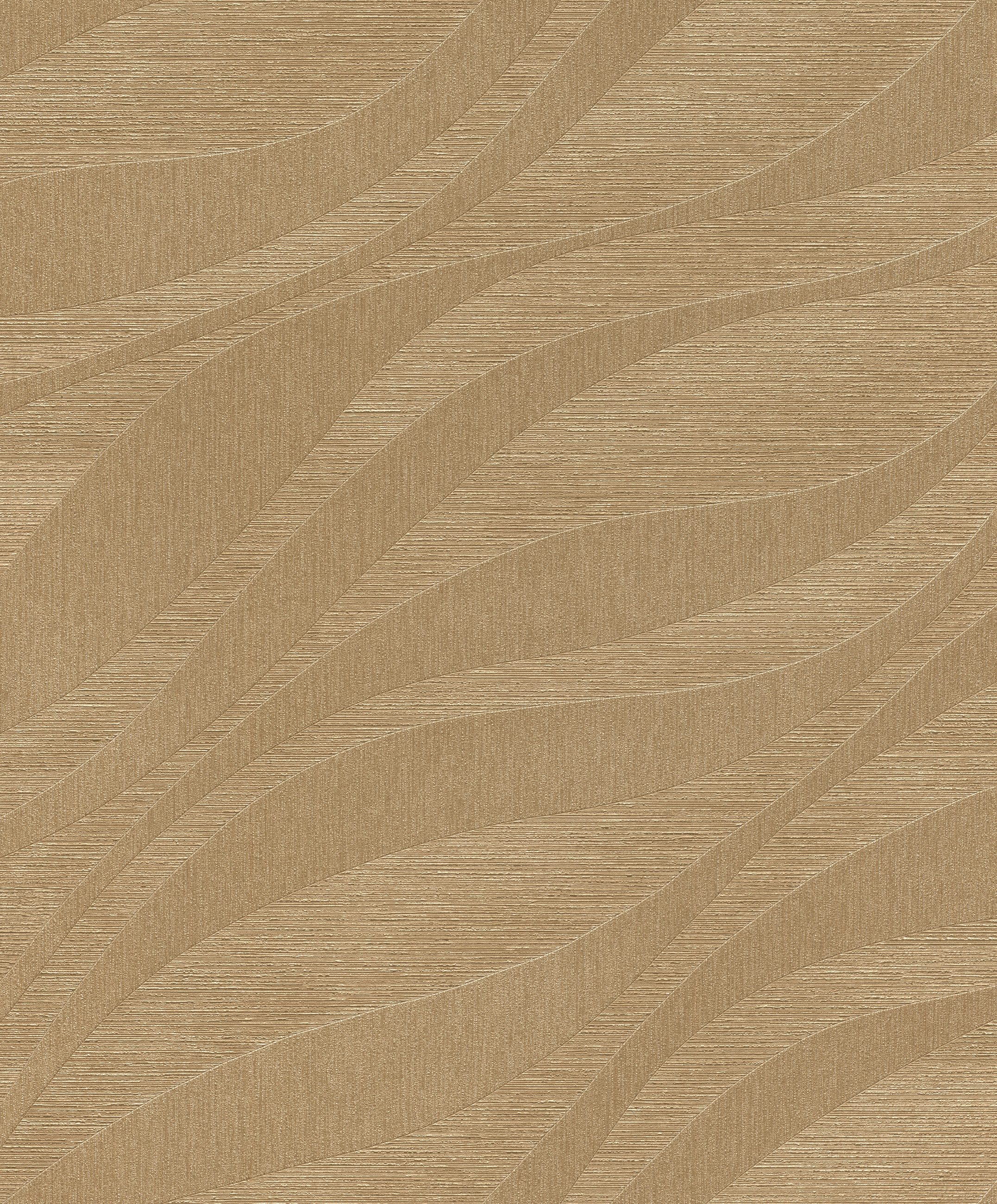Rasch Vliestapete Wellen 3D-Effekt - Vinyltapete Gold, strukturiert, uni, glänzend, 3D-Optik, grafisch, (1 Rolle, 1 St., Kollektion 'Sky Lounge' - 10,05 m x 0,53 m), Lichtbeständige Farben - Feucht abwischbar - Restlost abziehbar