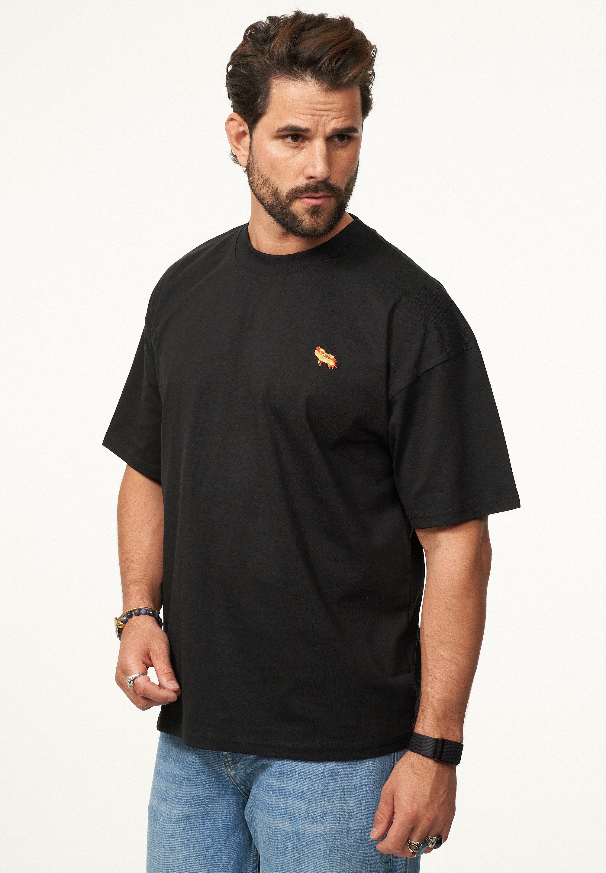 SOULSTAR T-Shirt mit Stickerei Herren Oversize-Fit Kurzarm Shirt mit Rundhals-Ausschnitt