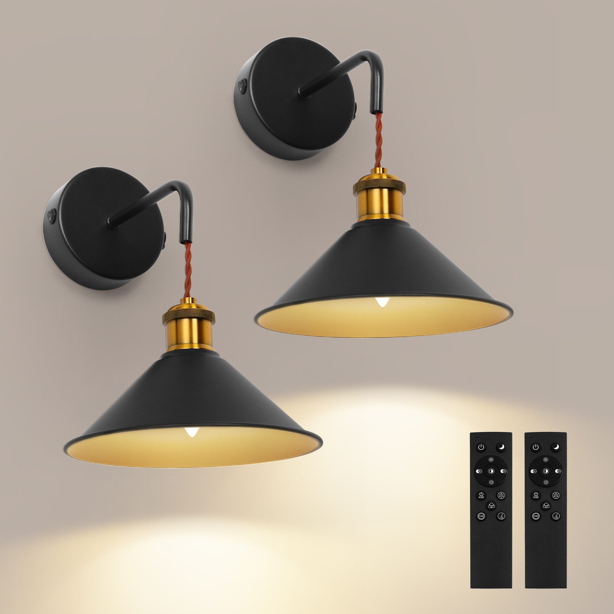 LOHAS-LED Wandleuchte Kabellose batteriebetriebene RGB-CCT Wandleuchte 2er-Set, LED fest integriert, Warmweiß bis Kaltweiß + 7 RGB-Farbtöne, 10.000 mAh Akku, Fernbedienung & stufenlos dimmbar