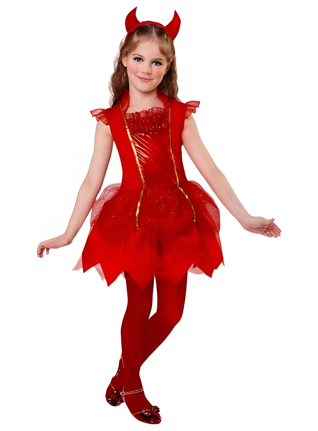 Metamorph Teufel-Kostüm Teuflische Temmy Kostüm für Kinder, Feuriges Gruselkleid für freche kleine Teufelinnen an Karneval