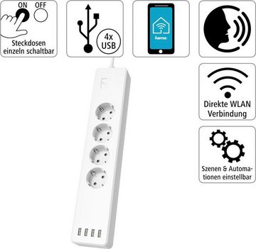 Hama WLAN Steckdosenleiste 4-fach schaltbar USB 4-fach 10A Überlastschutz Smarte Vierfach-Steckdosenleiste