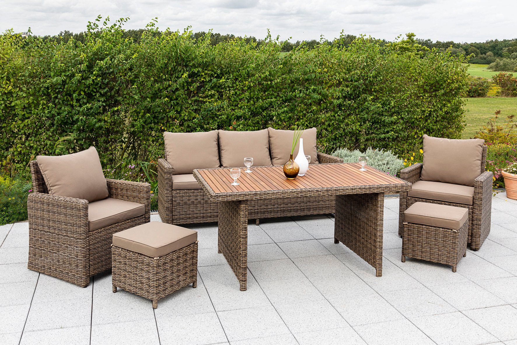 MERXX Gartenlounge-Set »Rivello«, (3-tlg), 2 Hocker mit Tisch online kaufen  | OTTO