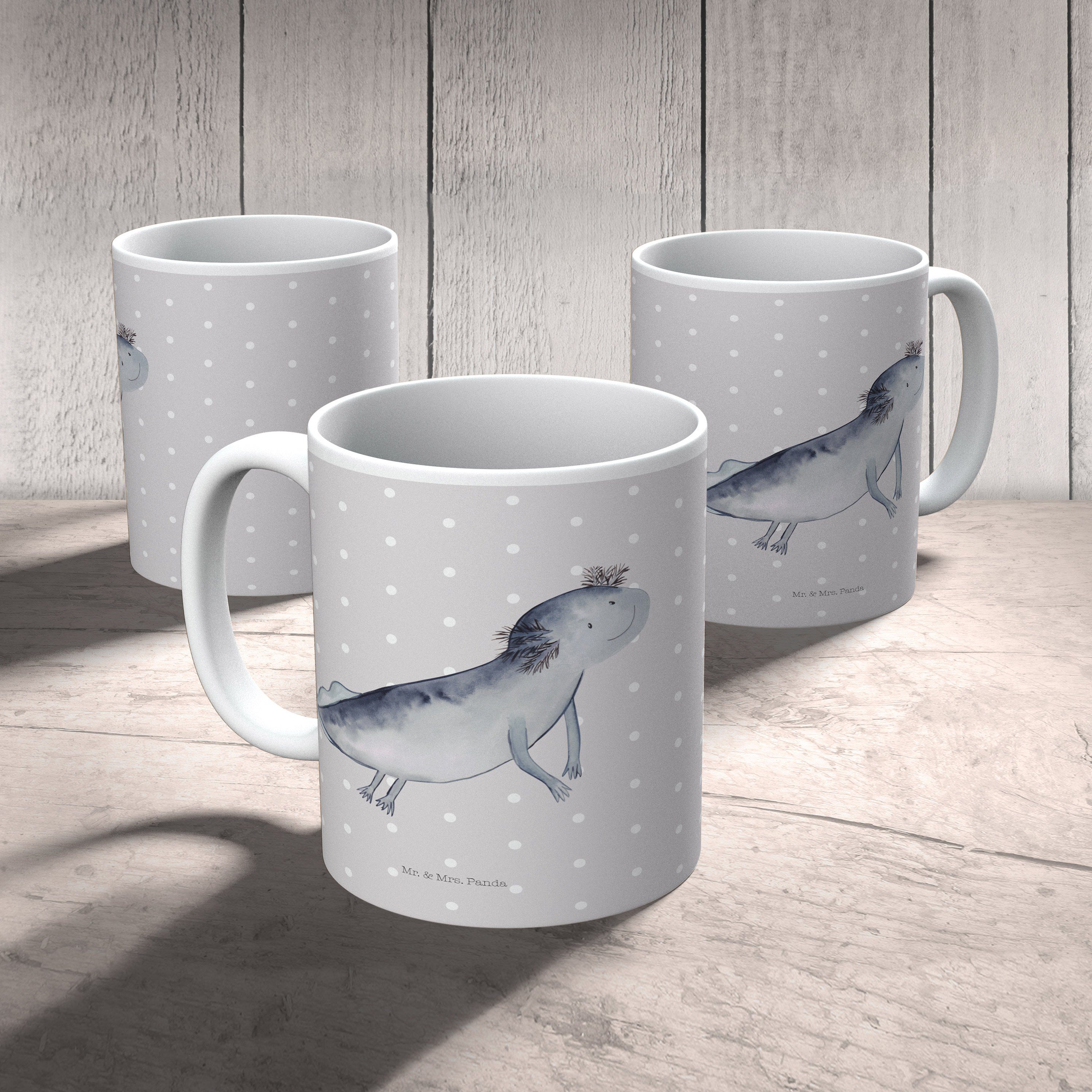 Grau Mrs. Pastell Keramik Geschenk, - Axolotl Mr. & Problem, Tasse Porzellantasse, schwimmt Panda -