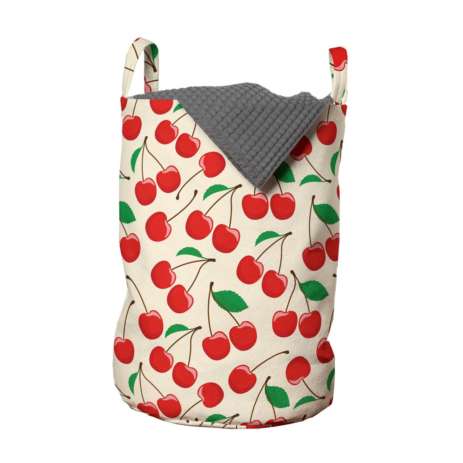 Abakuhaus Wäschesäckchen Wäschekorb mit Griffen Kordelzugverschluss für Waschsalons, Kirsche Gesunde Sommer-Frucht-Muster