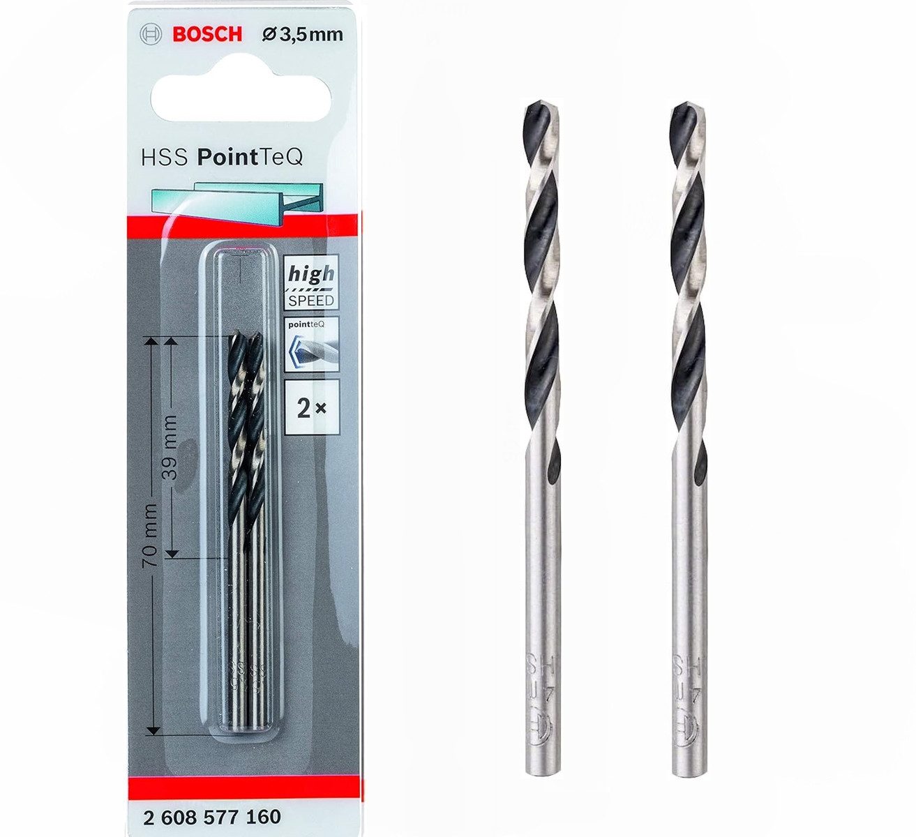 Bosch Professional Metallbohrer HSS- PointTeQ Ø 3,5 x 39 x 70 mm 2 Stk.Metallbohrer