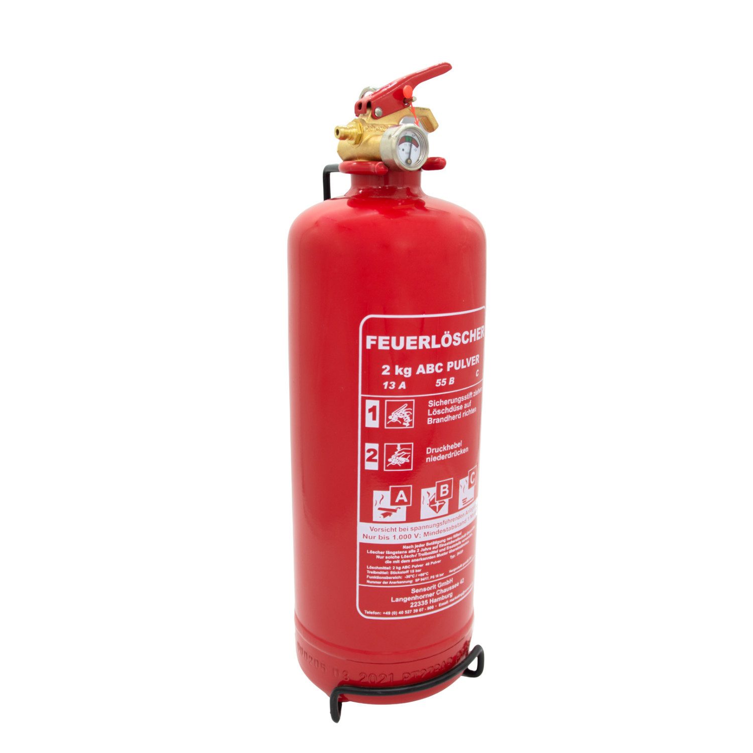 Sensorit Pulver-Feuerlöscher 2kg Огнетушитель, Autolöscher, Pulver mit Halterung und Prüfschild, (1-St)