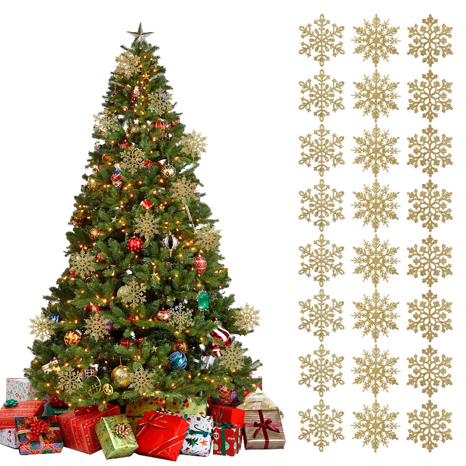Christbaumschmuck Schneeflocken Weihnachten Deko Anhänger für Weihnachtsbaum Gold