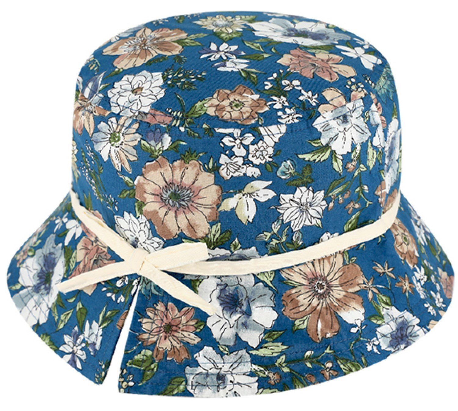 Breiter Trilby Stoffhut aus Baumwolle mit Blumenmuster 601-Petrolblau