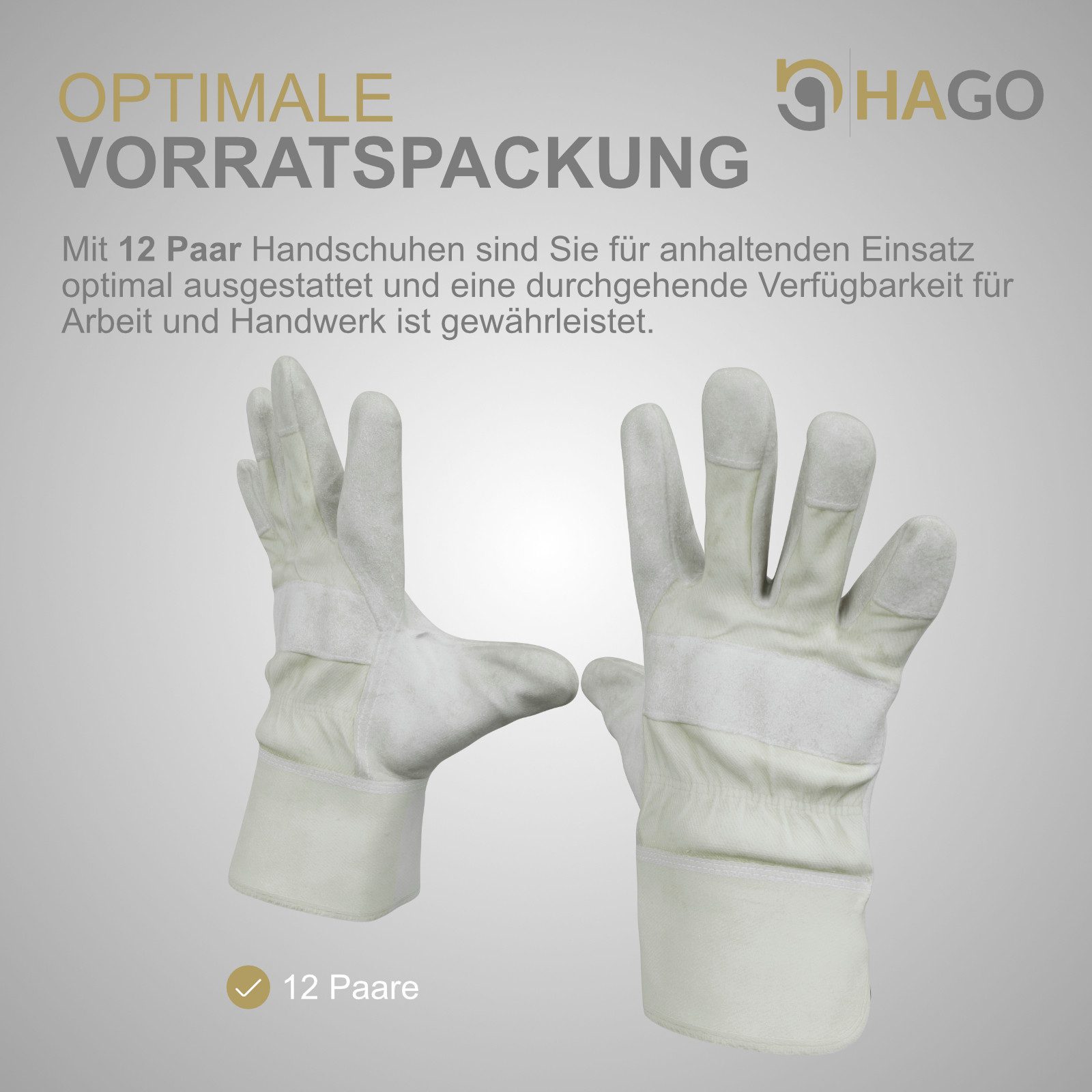 HAGO Arbeitshandschuhe 12er Pack Rindspaltleder Größe 8 M Handschutz Lederhandschuhe Montage 0