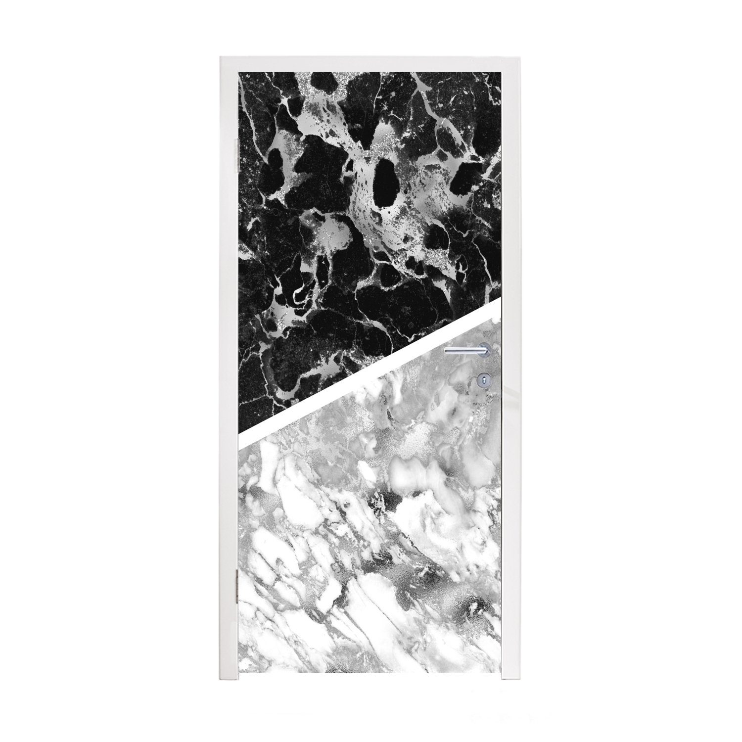 MuchoWow Türtapete Marmor - Schwarz - Weiß - Luxus, Matt, bedruckt, (1 St), Fototapete für Tür, Türaufkleber, 75x205 cm