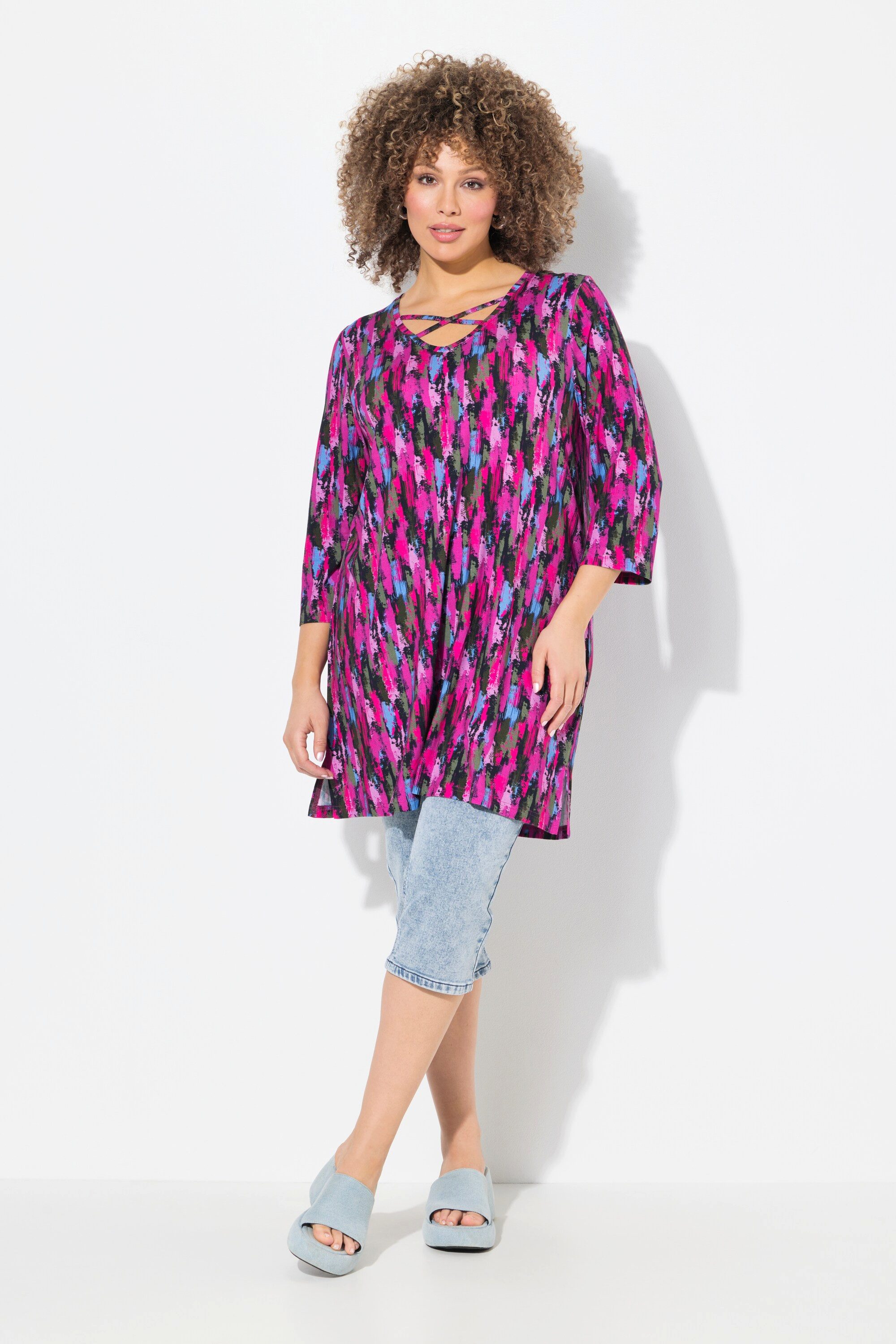 Ulla Popken Longshirt Longshirt A-Linie Zierbänder günstig online kaufen