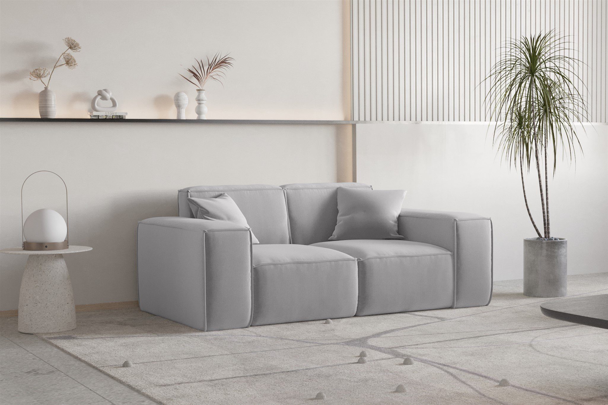 in Stoff, Designersofa CELES inkl. Zierkissen Möbel 2-Sitzer Sofa 2 Sofa PREMIUM Fun