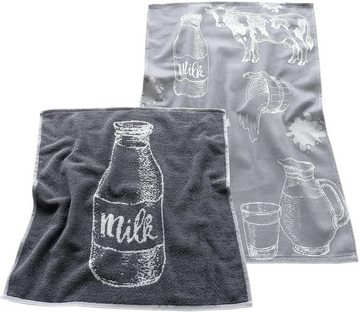 Lashuma Handtuch Set Milch, Frottee, (4-tlg), graue Geschirrtücher saugstark 2 Stk. 50x50 cm - 2 Stk. 50x70 cm