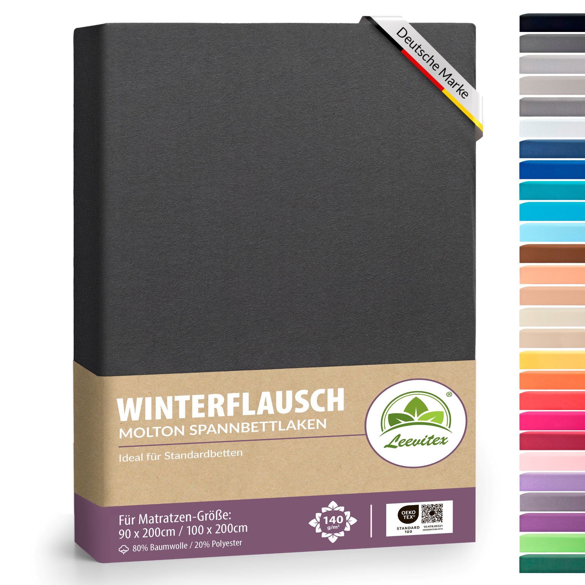 leevitex® Spannbettlaken für kalte Nächte – angenehm weich, passgenau, farbstark & pflegeleicht, Molton, Gummizug: rundum, (1 Stück), verschiedene Größen und Farben, 80% Baumwolle 20% Polyester, 25cm Steg