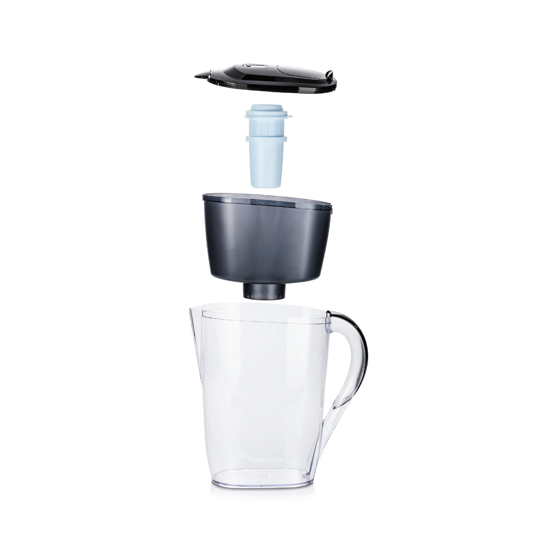 TUPPERWARE Trinkflasche Tupperware Pure & Serve Wasserfilter-Kanne 2,6 L schwarz mit Granulat