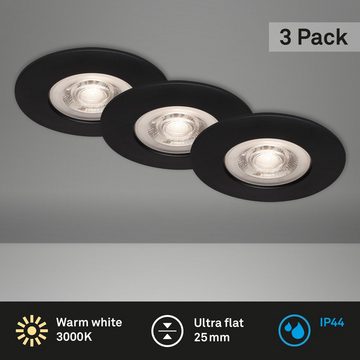 Briloner Leuchten LED Einbauleuchte 7046-035, LED fest verbaut, Warmweiß, 3er Set, ultraflach, Warmweiß 3000K, schwarz, 5W - 460 lm