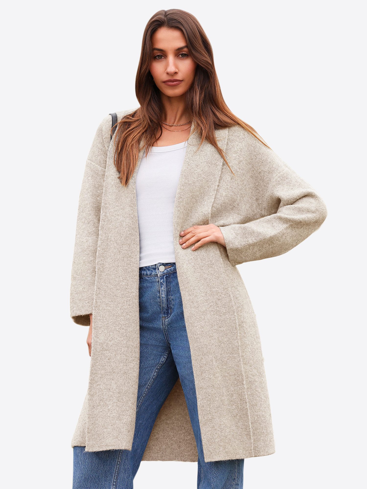 Imily Bela Cardigan Damen Oversize Langcardigan mit Revers (Packung, 1-tlg., 1per-Pack) Gestrickt