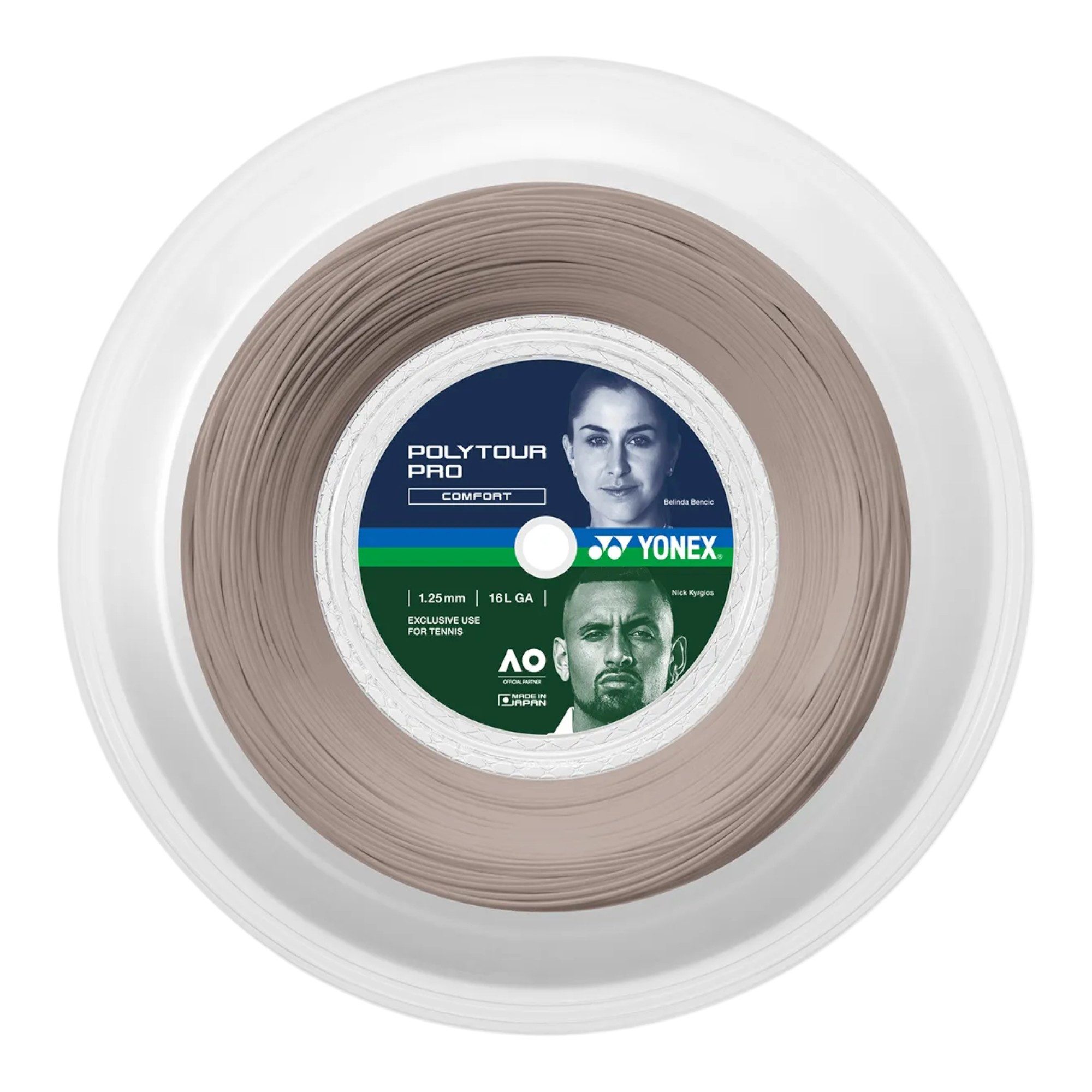 Yonex Tennissaite Poly Tour Pro (Haltbarkeit+Touch) warmes grau 200m Rolle, Saitendicke: 1.20