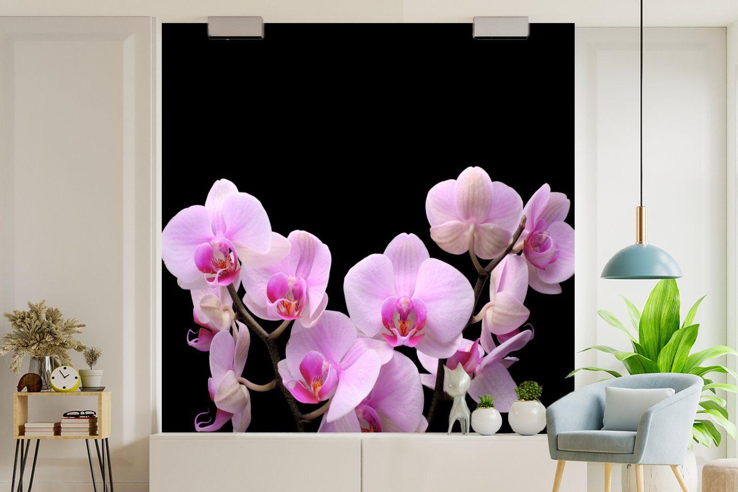 - Rosa St), Wohnzimmer Fototapete - Fototapete für Schlafzimmer Blumen (4 Flora, MuchoWow - bedruckt, Orchidee Matt, Küche, Vliestapete