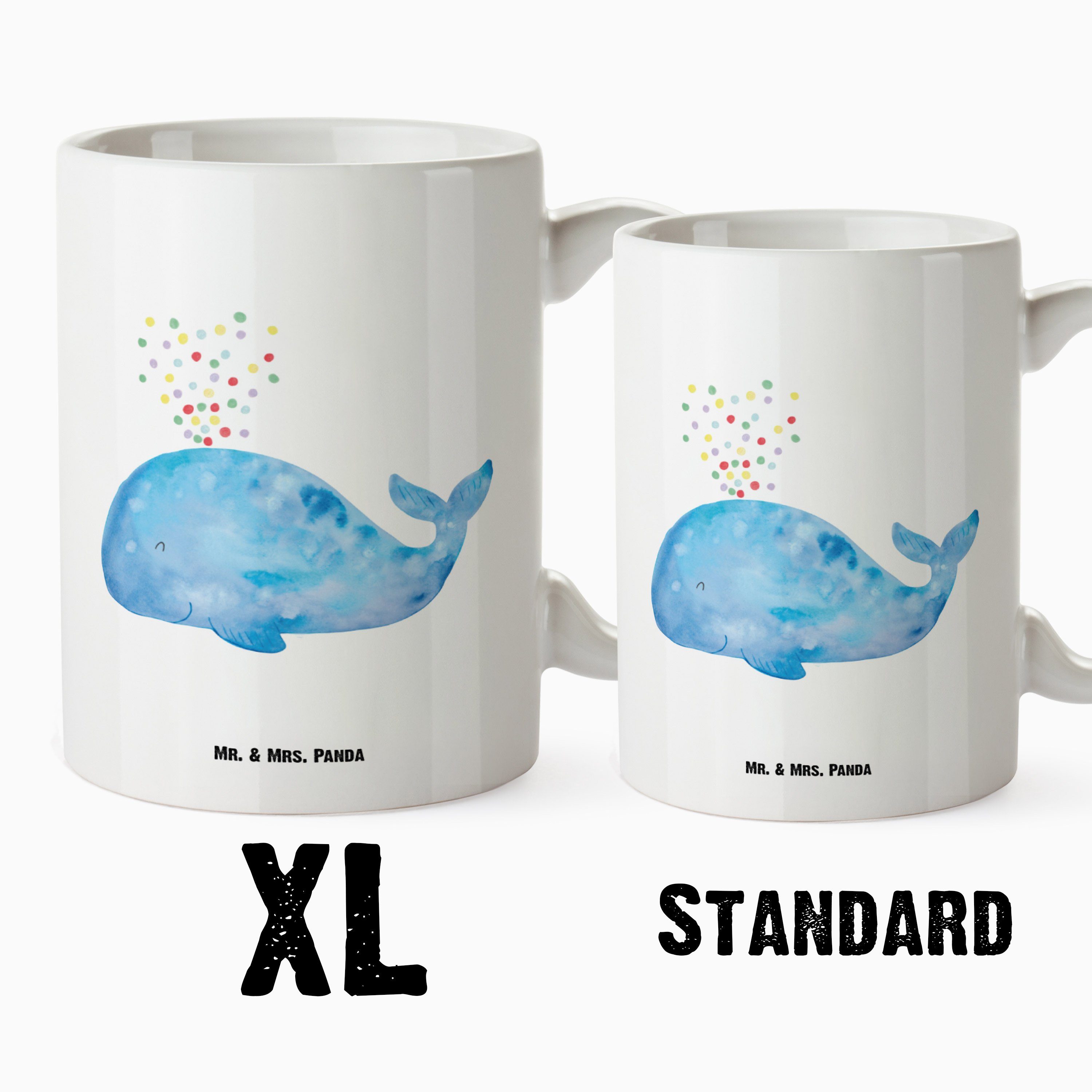 Tasse, Tasse Keramik Wal Weiß XL - Mr. - Geschenk, Panda & Teetasse, Tasse, Konfetti XL Mrs. Tasse XL M, Große