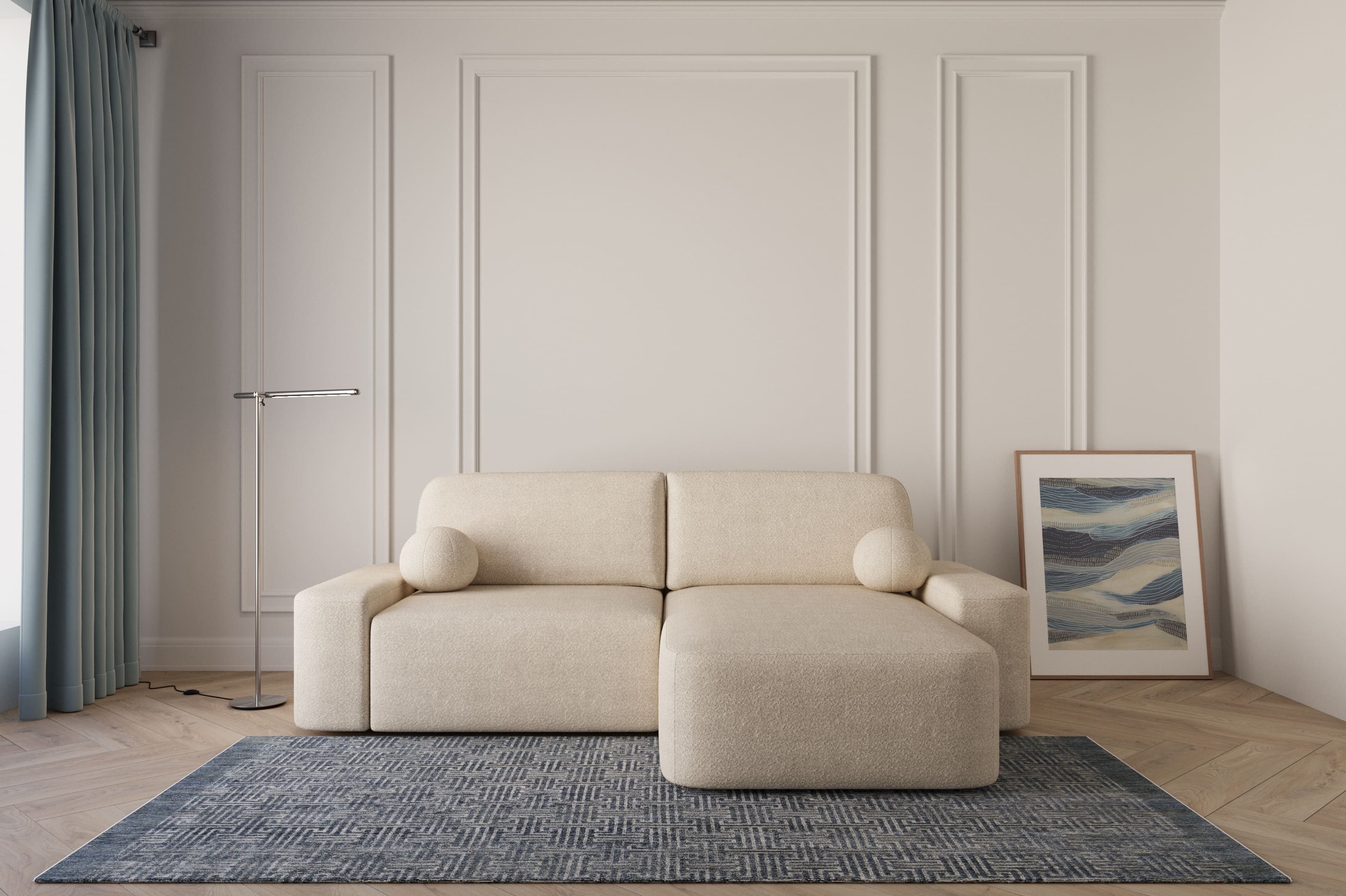 MOEBLO Ecksofa Lisbon aus Bouclé, Ottomane beidseitig montierbar Couch für Wohnzimmer Schlafsofa Sofagarnitur Sofa Eckcouch L-Form, mit Relaxfunktion