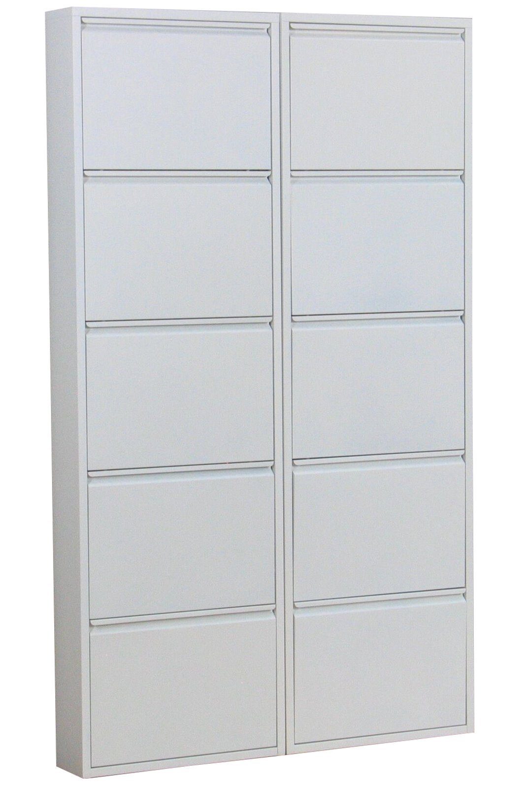 ebuy24 Schuhschrank Pisa Schuhschrank mit 10 Klappen/ Türen in Metall Weiß
