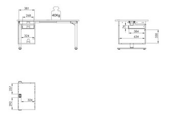 möbelando Schreibtisch 5518 (BxHxT: 175x120x80 cm), aus Spanplatte / Metall in Metall anthrazit - Riviera Eiche