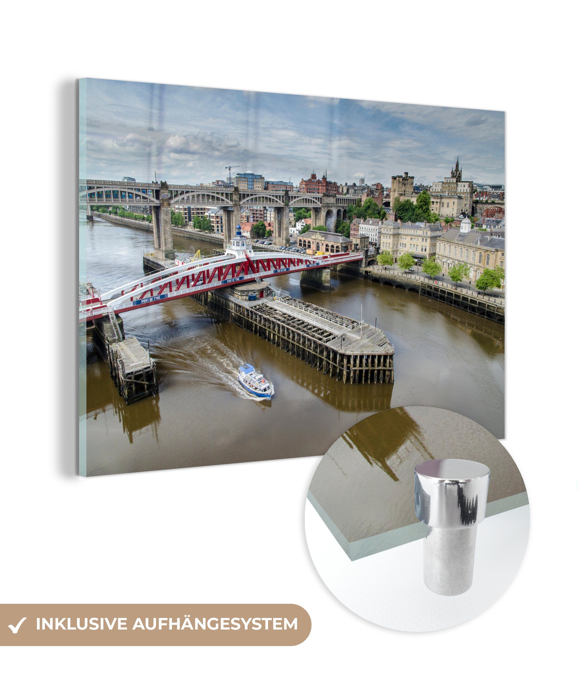 MuchoWow Acrylglasbild Eine Luftaufnahme mehrerer Brücken in Newcastle-upon-Tyne, (1 St), Acrylglasbilder Wohnzimmer & Schlafzimmer