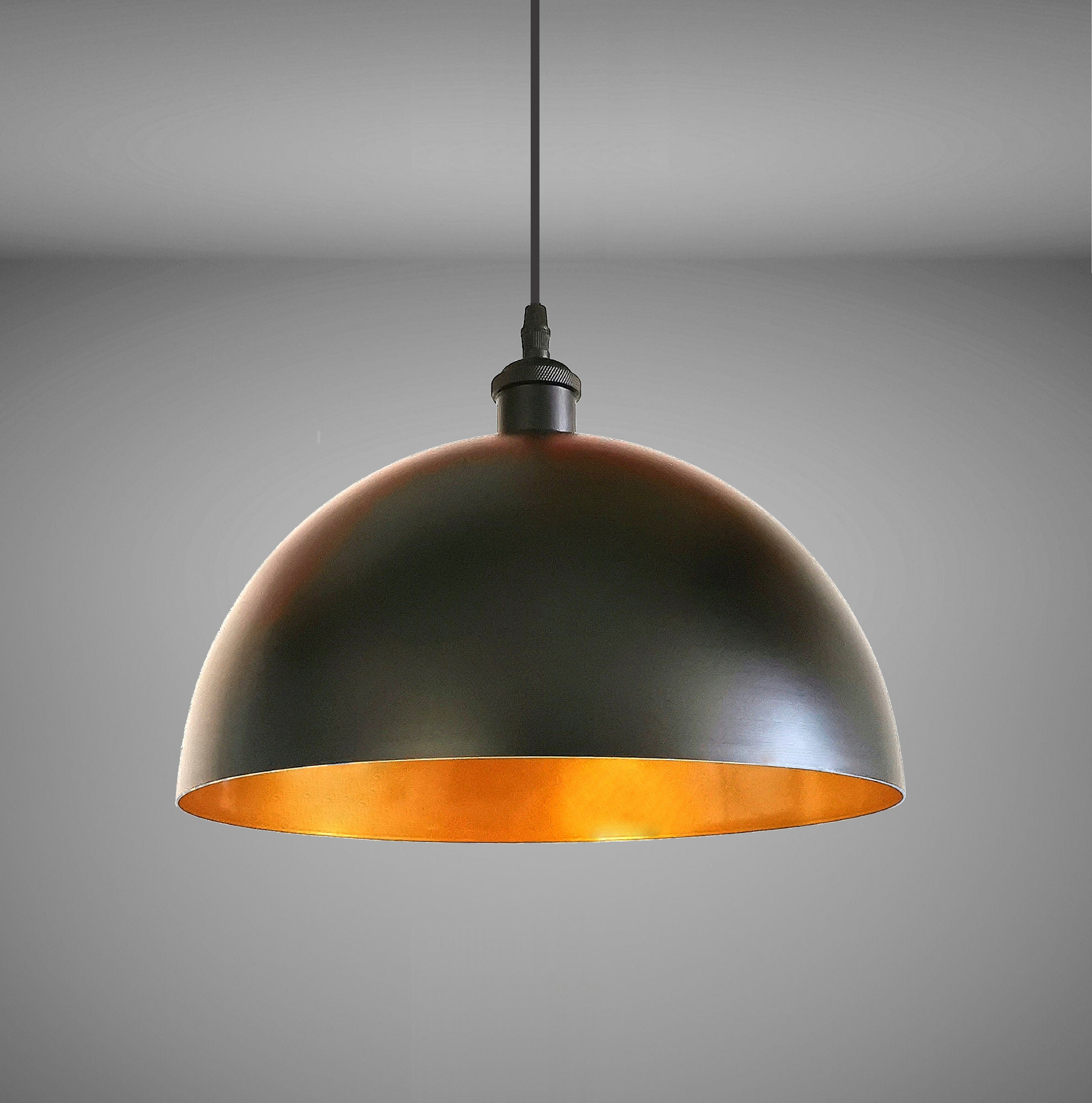 TRANGO Pendelleuchte, 1er Set 9001B Retro Pendelleuchte Industrielle Vintage *VINTOS* Ø 360mm Pendellampe mit je 1x E27 Fassung Retro Hängelampe – Deckenlampe, Hängeleuchte Lampenschirm in Schwarz-Gold, Kronleuchter