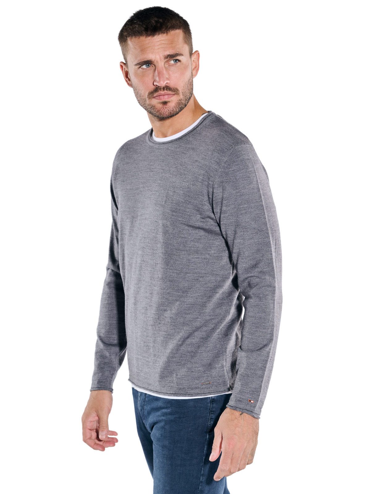 emilio adani Wollpullover Herren Pullover aus Merinowolle, Silbergrau