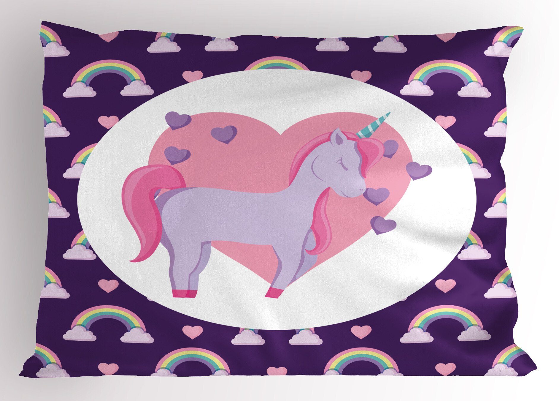 Kissenbezüge Dekorativer Standard King Size Gedruckter Kissenbezug, Abakuhaus (1 Stück), Einhorn Pony-Herzen Rainbows