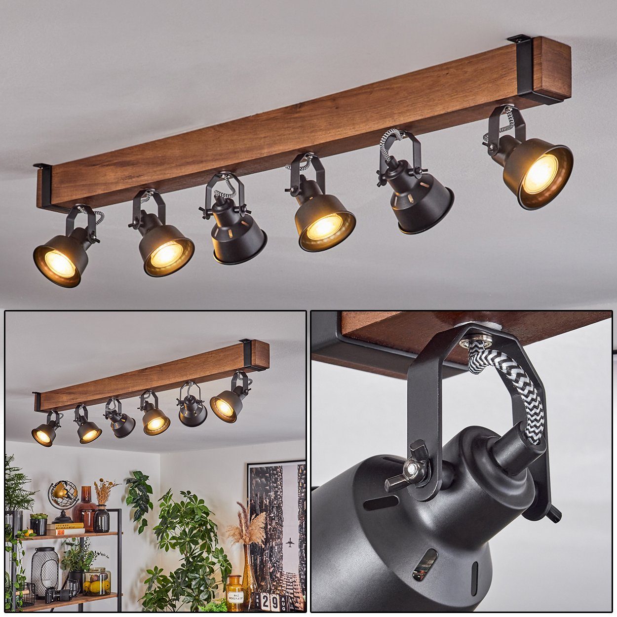 hofstein Deckenleuchte moderne Deckenlampe aus Metall/Holz in Schwarz/Dunke günstig online kaufen