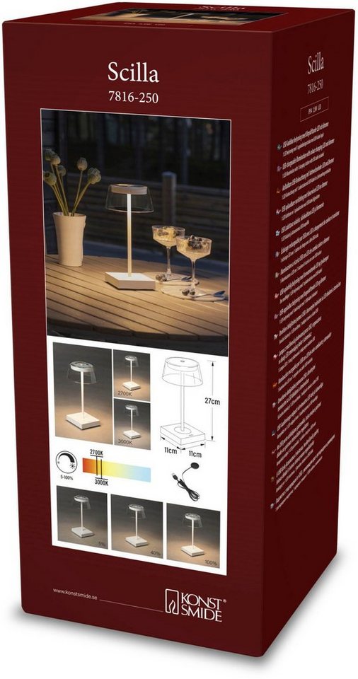 KONSTSMIDE LED Tischleuchte Scilla, LED fest integriert, Warmweiß, Scilla LED  USB-Tischleuchte weiss, Farbtemperatur, dimmbar