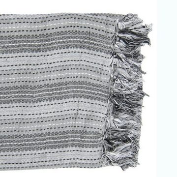 Plaid Clayre&Eef Decke Tagesdecke Streifen Fransen Grau 1,25x1,50m, Clayre & Eef, Mit Fransen