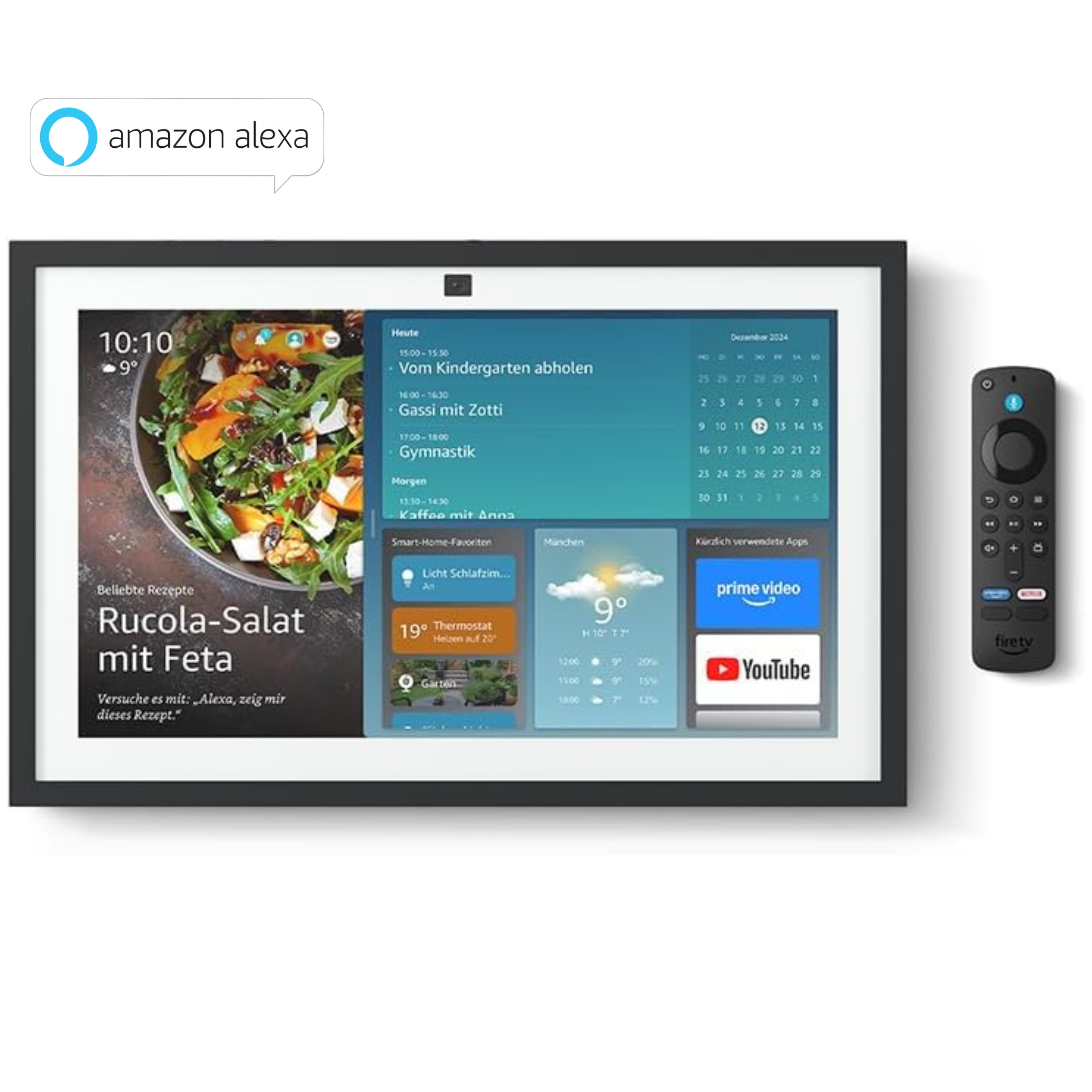 Amazon Echo Show 15 + Fernbedienung (Neueste Generation) mit Fire TV Lautsprecher (WLAN (WiFi), Bluetooth, 15,6-Zoll-Smart-Display, Full HD, Sprachsteuerung)