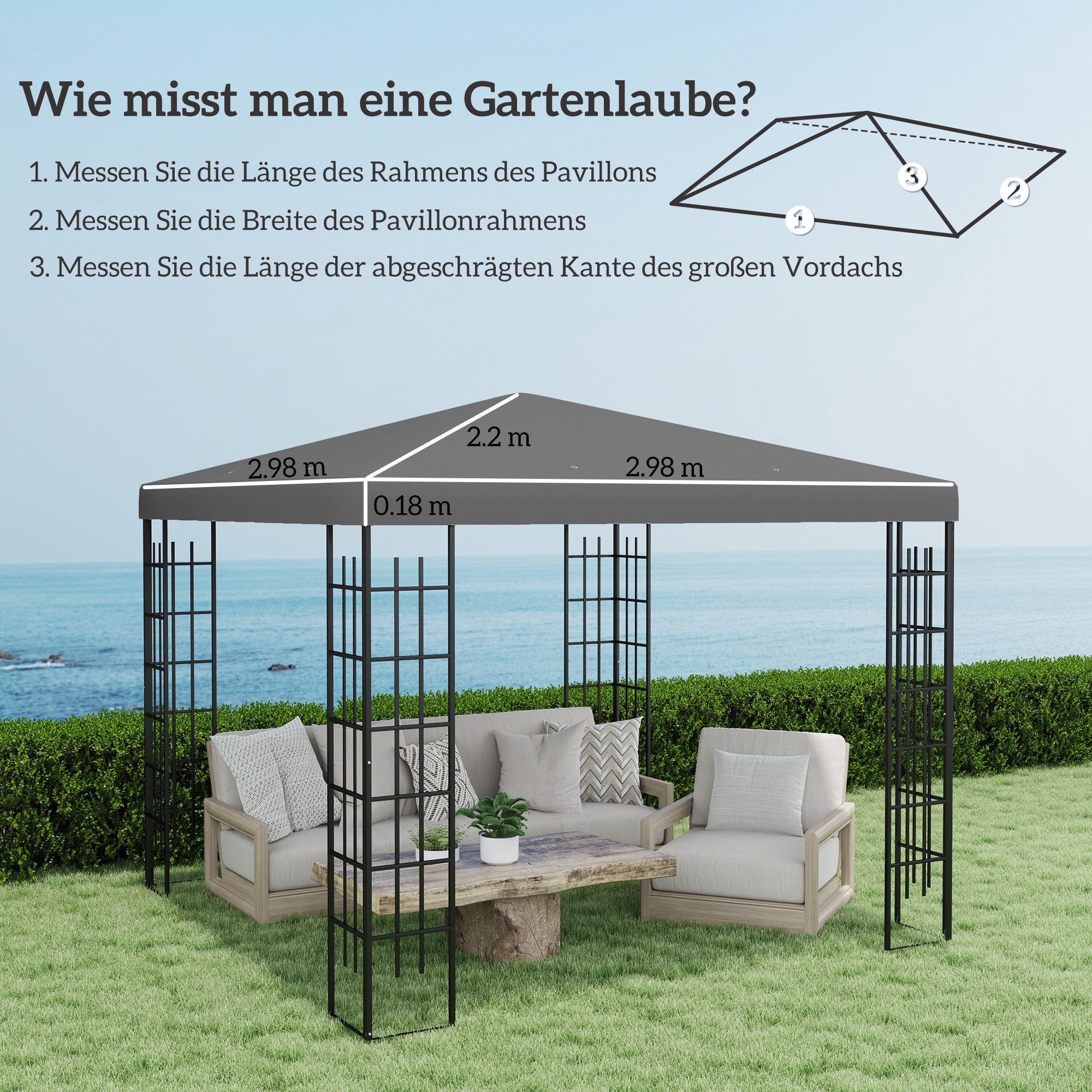 Outsunny Pavillon-Ersatzdach für Pavillon 3 x 3 m, wasserdicht, 370 g/m², 298.0 x 298.0 cm (Regenschutz Ersatzbezug, Ersatzdach Schutzhaube), aus Oxford-Stoff, 370 g,m², Dunkelgrau