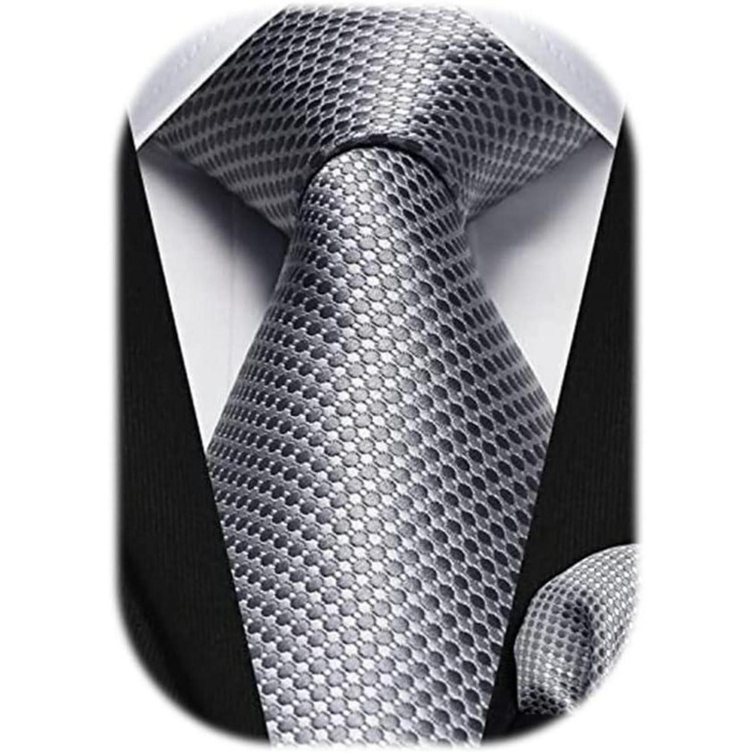 LuxusKollektion Krawatte Krawatte Herren gepunktet Einstecktuch Einheitsgröße Silber Grau