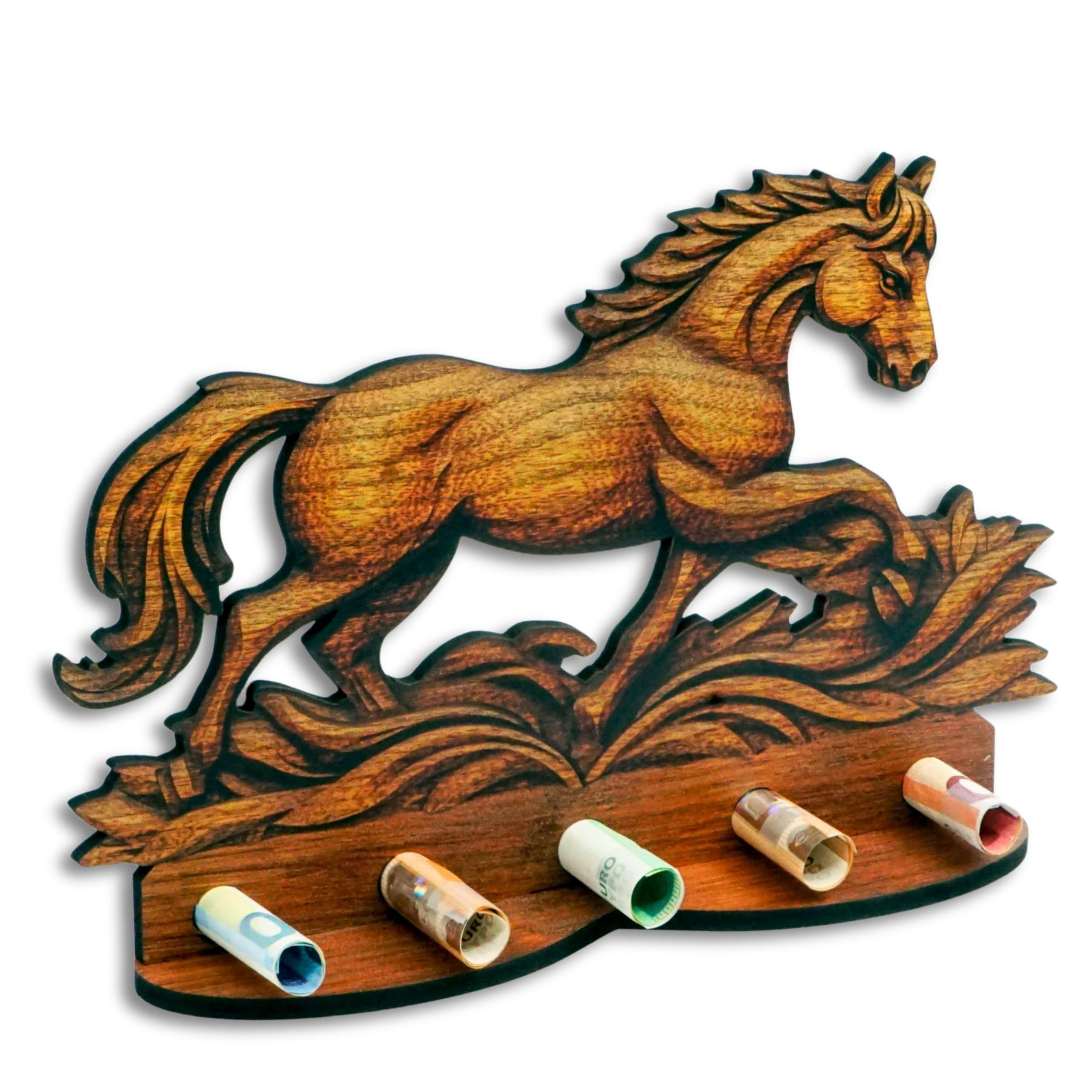 DARO Design Dekoobjekt Geldgeschenk Motiv Holzoptik mit Ständer Geschenkverpackung (Dekoration, Pferd – Geldscheinhalter), 28 cm breit, 6 mm HDF