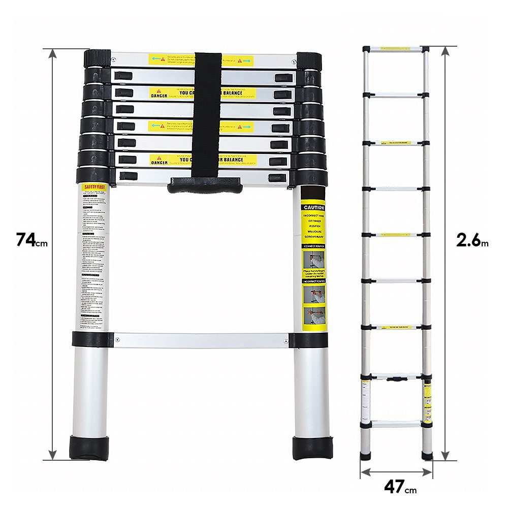 150kg Teleskopleiter Alu Klappbar bis Stehleiter Clanmacy Teleskopleiter Nicht Stabil Mehrzweckleiter Anlegeleiter 2.6m-4.4m Ausziehleiter