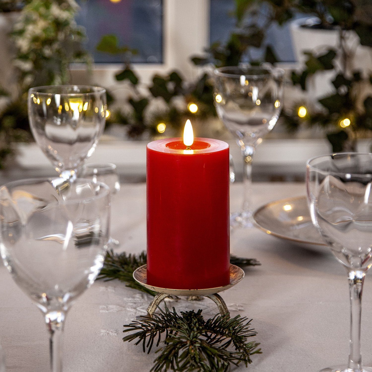 MARELIDA LED-Kerze LINA Echtwachs realistische 3D Flamme Wachsspiegel H: 15 günstig online kaufen