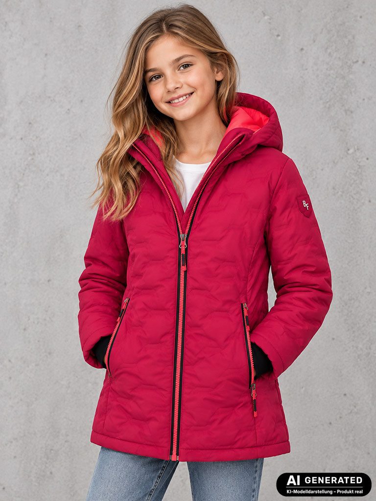BLUE FLAME Steppjacke Mädchen Steppjacke Lang - Gesteppte Outdoor-Jacke Winterjacke Down-Touch-Wattierung, Taftfutter, Abnehmbare Kapuze, Stehkragen