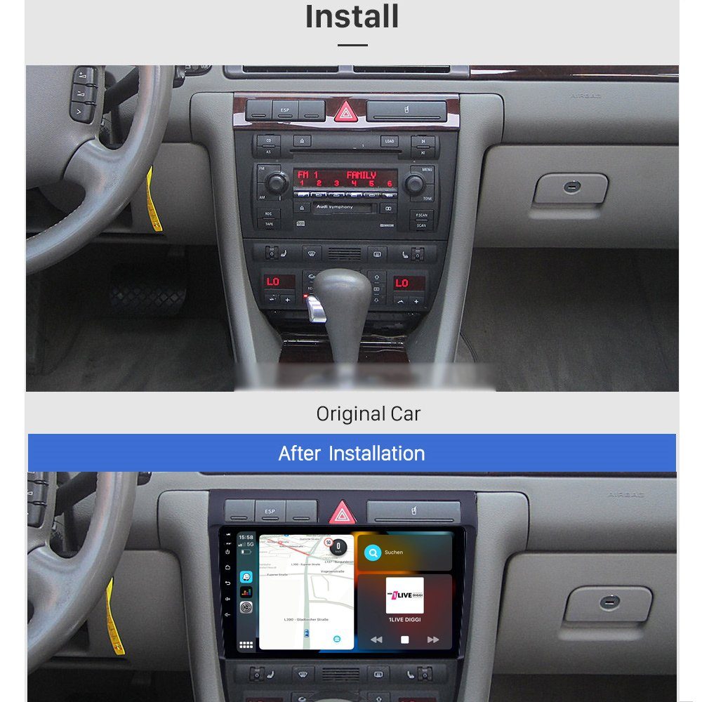 TAFFIO Für Audi A6 C5 4B 9" Touch Android Autoradio GPS CarPlay AndroidAuto  Einbau-Navigationsgerät