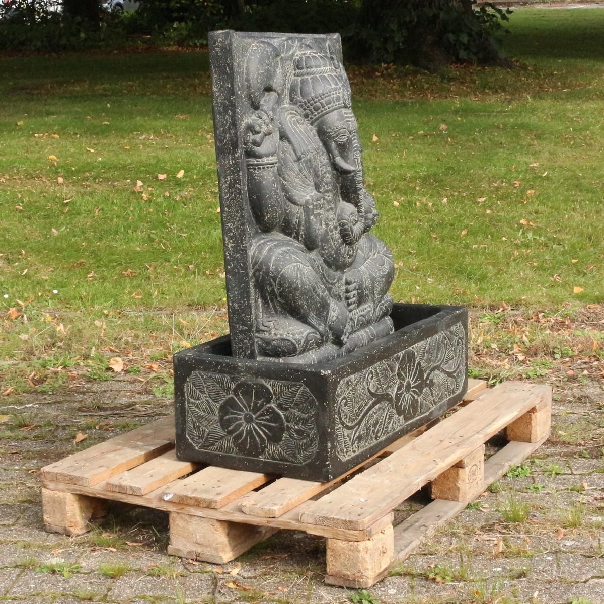Oriental Galerie Dekofigur Ganesha Brunnen Relief Garten Figur Gartenfigur aus Lavastein 92 cm (1 St)