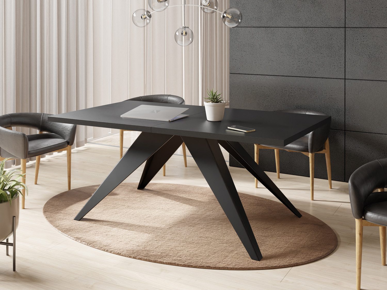WFL GROUP Esstisch Vance ausziehbar rechteckig mit schwarzen Metallbeinen (MADE IN EU, erhältlich in zwei Größen – 140/160 cm, ausziehbar auf 240/260 cm), moderner Tisch in Holzoptik für Küche, Esszimmer oder Wohnzimmer