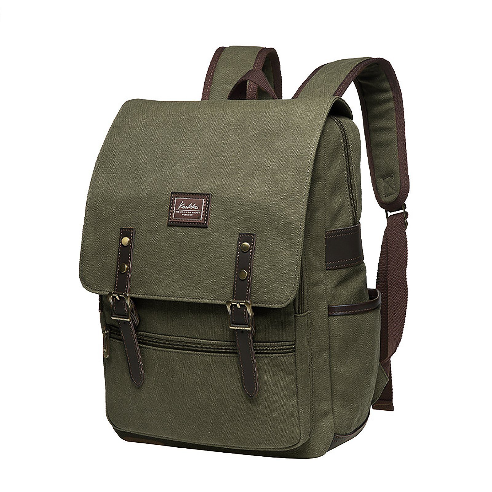 TAN.TOMI Rucksack Canvas für Herren Rucksack Damen Laptop Schulrucksack Vintage Rucksäcke Olivegrün Reiserucksack Daypack, Lässiger