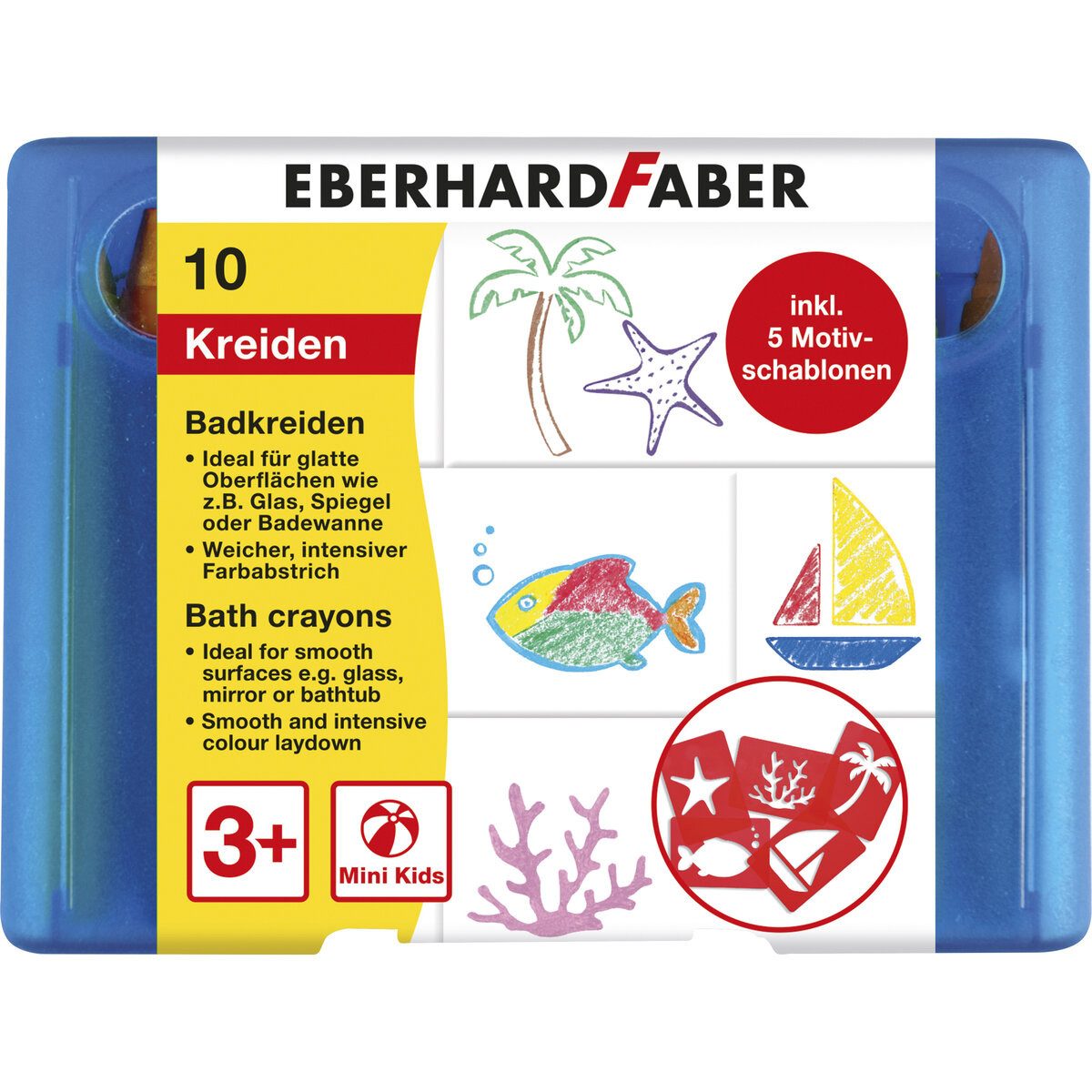 Eberhard Faber Maltuch Wachsmalstift Badkreide - 10er Etui inkl. 5 Motivschablonen sortiert.