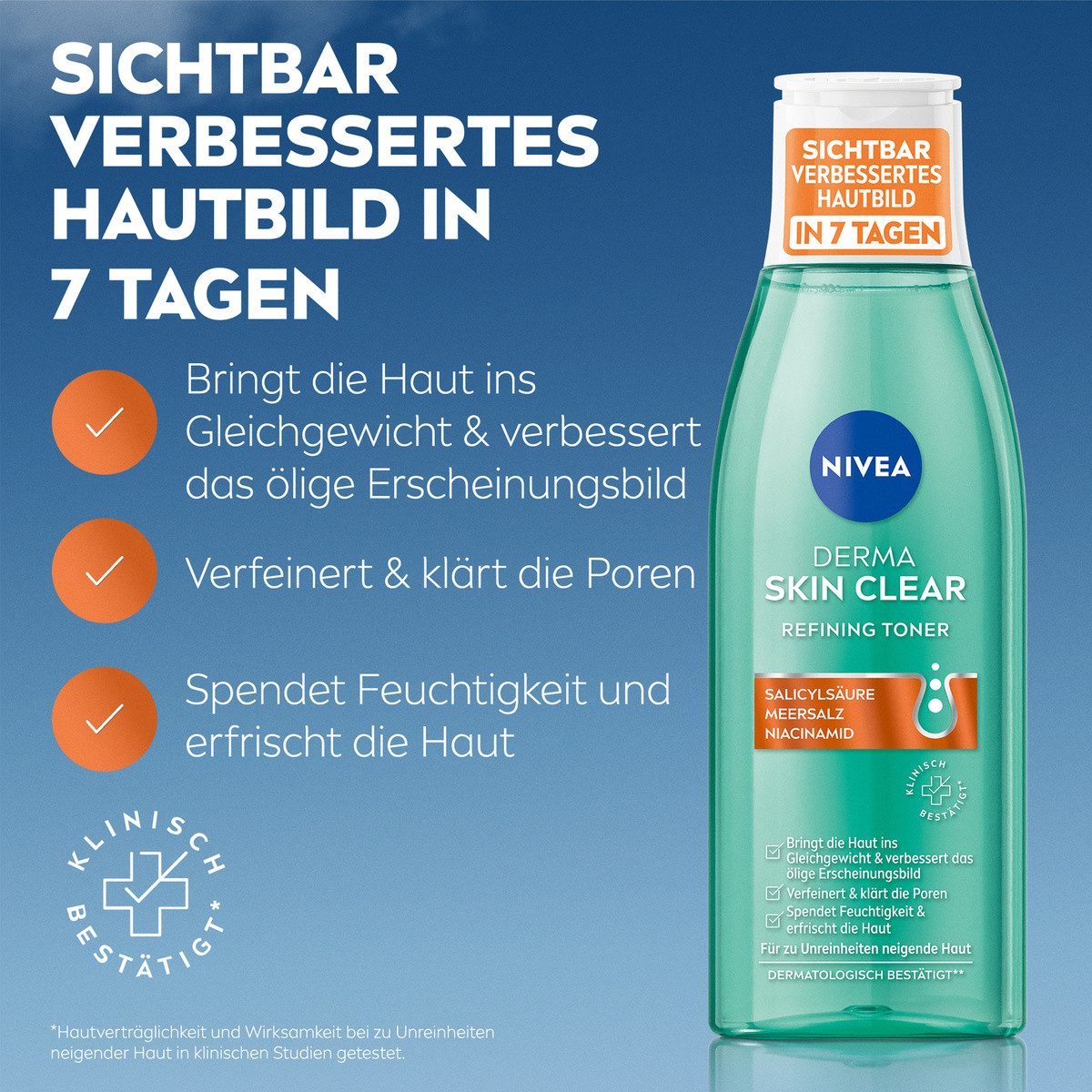 Nivea Gesichtspflege 3 x Derma Skin Clear Refining Toner 200 ml Set, 3-tlg.